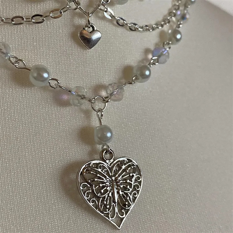 Chokers Pearls Butterfly Heart Fairycore Choker Necklace Y2K Pixie Fairycore Cottagecore Rosary Necklace 231006