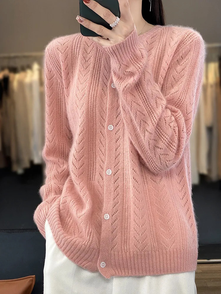 Women's Knits Tees Wool Cardigan Womens Clothing O-neck Sweater Mujer Long Sleeve Tops Knitwears Korean Fashion Style In Outerwears Crochet 23100