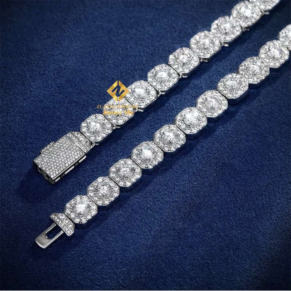 Luxury Fire Jewelry 6mm 10mm 925 Sterling Silver d Color Vvs Moissanite Diamond Cluster Tennis Chain Necklace for Men Women