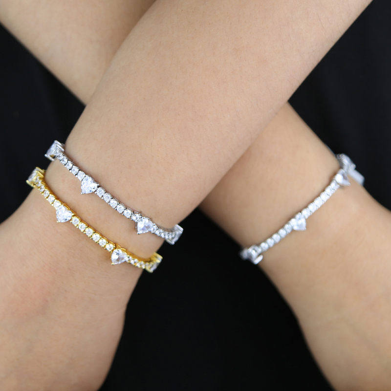 New arrival 6mm Mini Heart Love with 2.5mm round Zircon Tennis bracelet Elegant bracelet Hip Hop Ice Out VVS Moissamite Ladies Party Gift Wholesale je