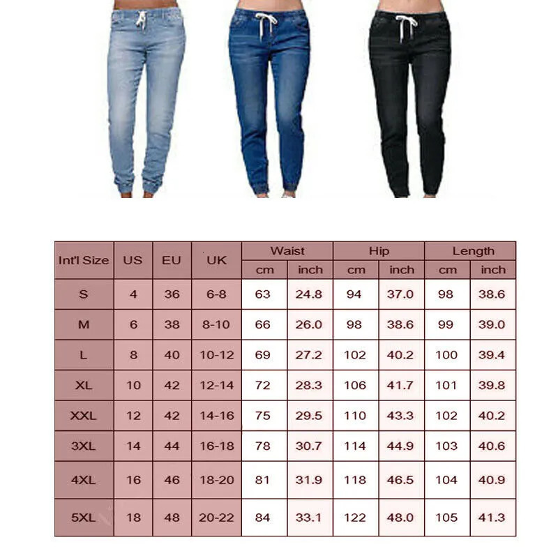 Womens Jeans Casual Jogger Pants Elastic Sexy Skinny Pencil For Women Leggings High Waist Denim Drawstring 231005