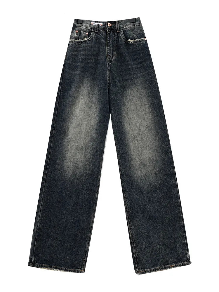 Womens Jeans American High Street Deep Blue Wide Leg Summer Slim Loose Straight Pants Waist befree plus size 231005
