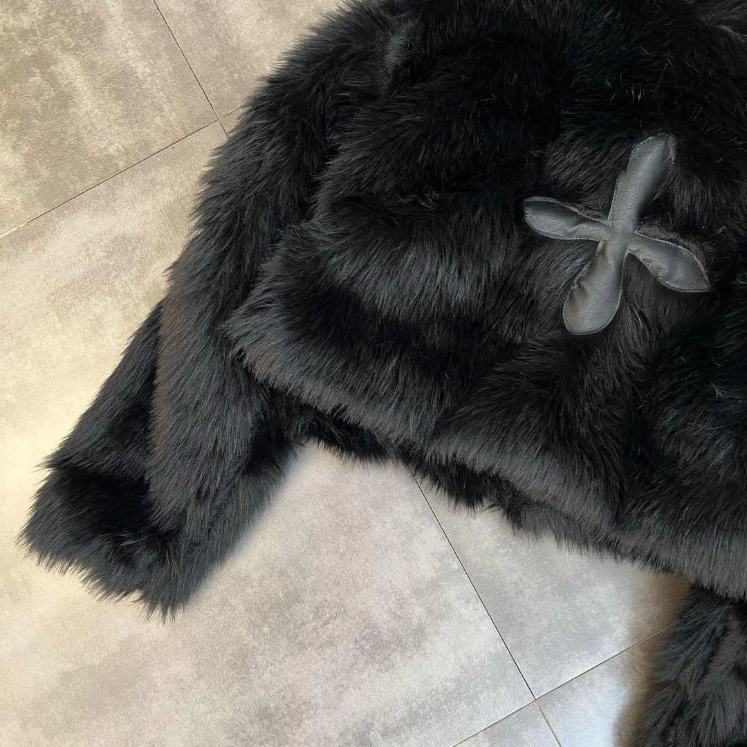 Women's Fur Faux Fur Winter Women Jacket Lapel Long Sleeve Patch PU Cross Fur Cotton Coat 231006