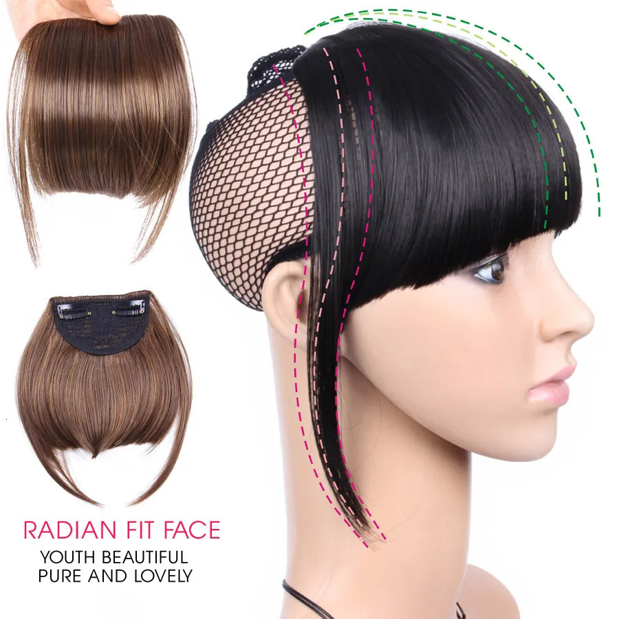 Bangs Natural Straight Synthetic Blunt Bangs High Temperature Fiber Brown Women Clip-In Full Bangs With Fringe Of Hair 6 Inch Leeons 231006