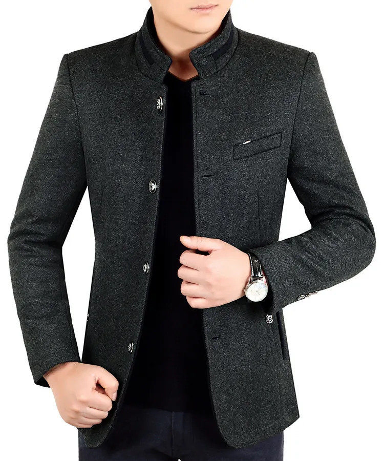 Men's Wool Blends Autumn Winter Wool Coat Men Leisure Long Woolen Coats Men's Pure Color Business Casual Fashion Jackets Men Wool Overcoat O
