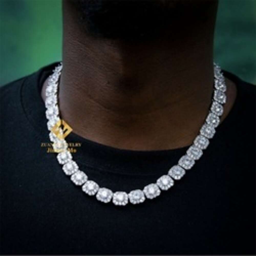 Luxury Fire Jewelry 6mm 10mm 925 Sterling Silver d Color Vvs Moissanite Diamond Cluster Tennis Chain Necklace for Men Women