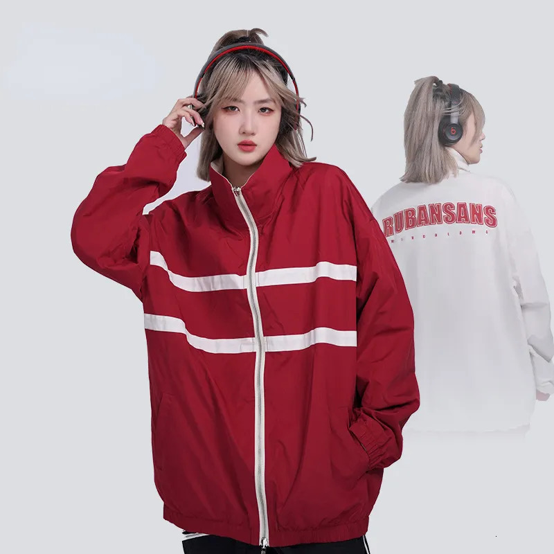 Men's Jackets Vintage Double-sided Wear Oversized Men Women Jackets Y2k Patchwork etter Print Windbreak Harajuku Fashion Casual Track Jackets 231