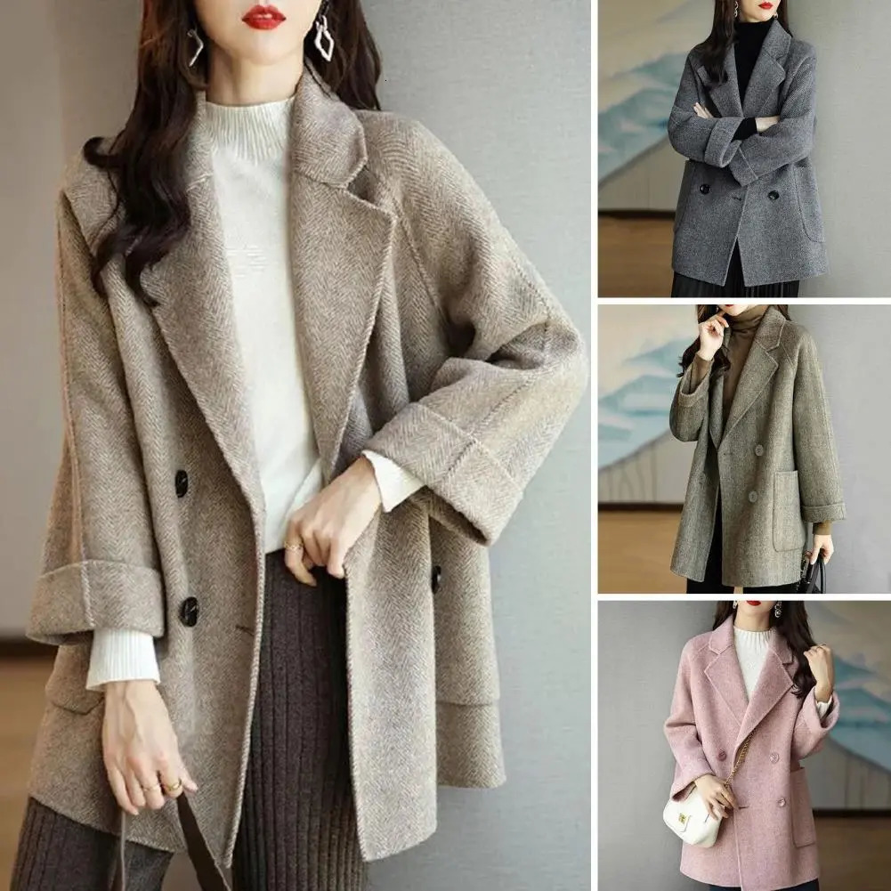 Women's Jackets Ladies' Mid-length Jacket Elegant Women's Mid-length Woolen Jacket Double or Single Breasted Fashionable Solid for Autu