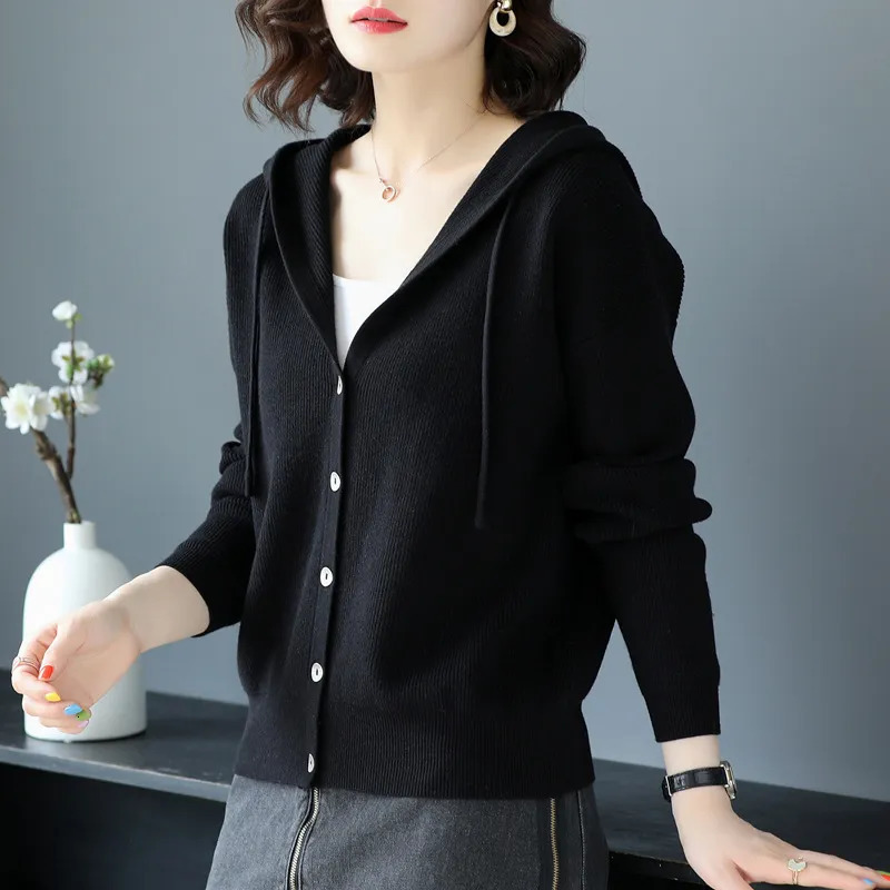 Women's Knits Tees Spring Clothes Women Knitted Cardigan Korean Fashion Casual Long Sleeve Top Button Up Hooded Knitwears Sweater Coat 231006