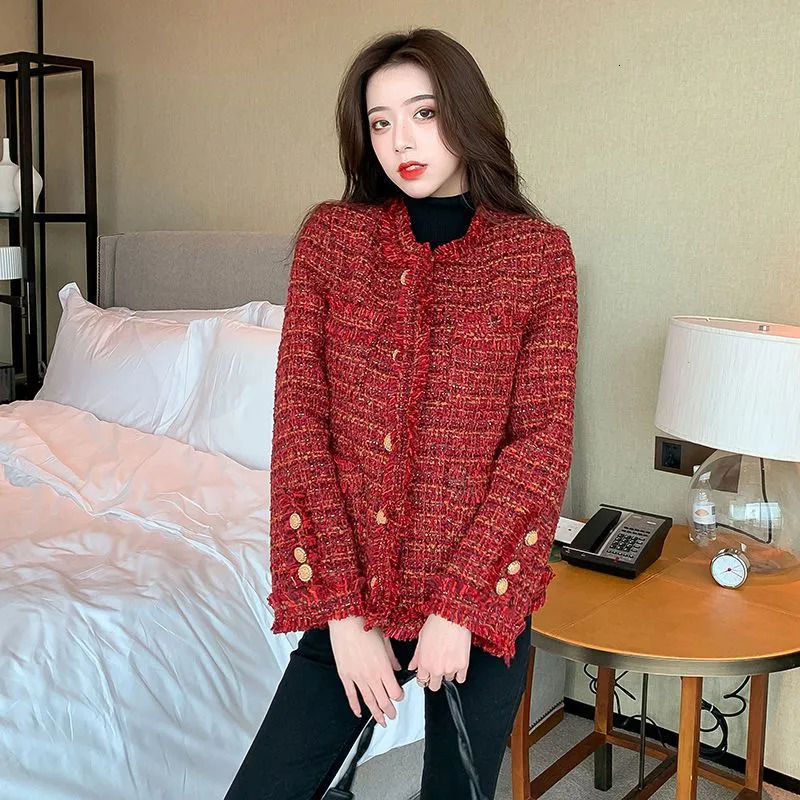 Women's Jackets Autumn Winter Women Short Temperamental Tweed Coat Female Slim Casual All-Match Loose Korean Style Crew Neck Outwear 231006