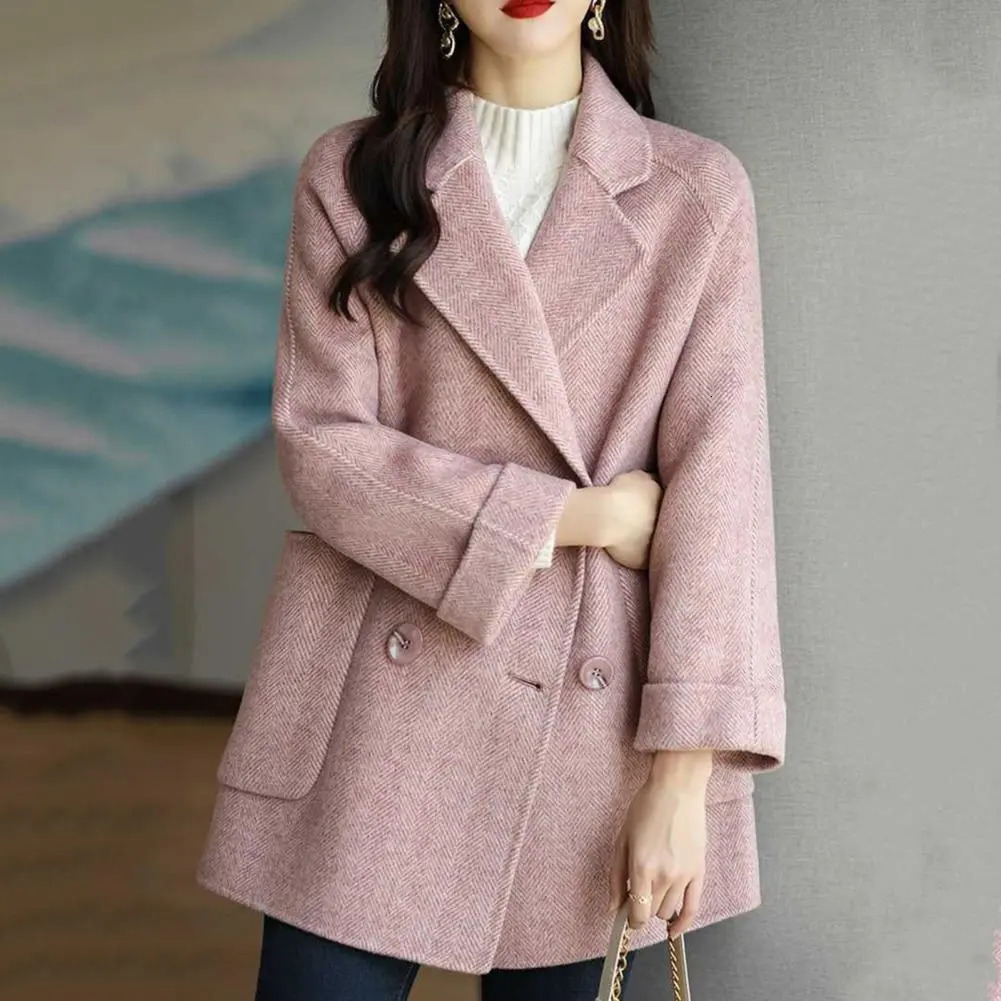 Women's Jackets Ladies' Mid-length Jacket Elegant Women's Mid-length Woolen Jacket Double or Single Breasted Fashionable Solid for Autu