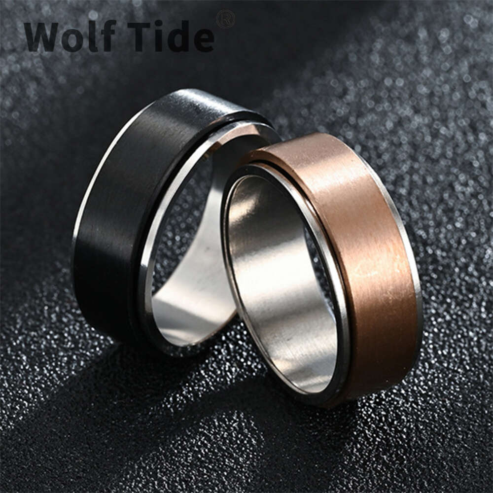 Wolf Tide New 8mm Blank Titanium Steel Rotating Finger Rings Anti Anxiety And Decompression Mens Rotating Couple Ring Wholesale Cheap Punk Jewelry Bij
