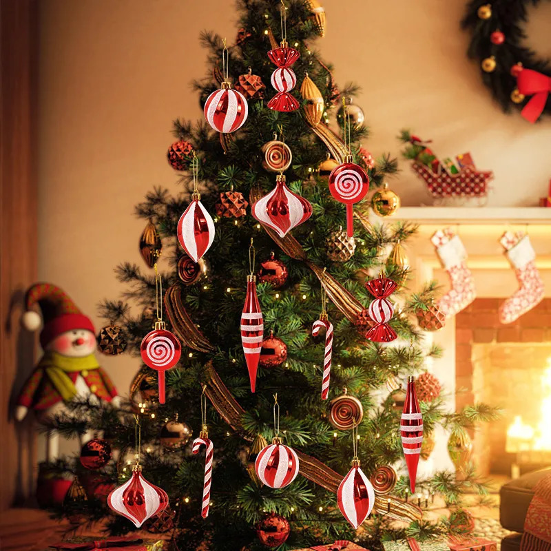 Christmas Decorations 14pcs/box Christmas Ball Ornaments Red Candy Cane Xmas Tree Hanging Pendants Navidad Year Home Decorations 2024 Natal Gift 23100