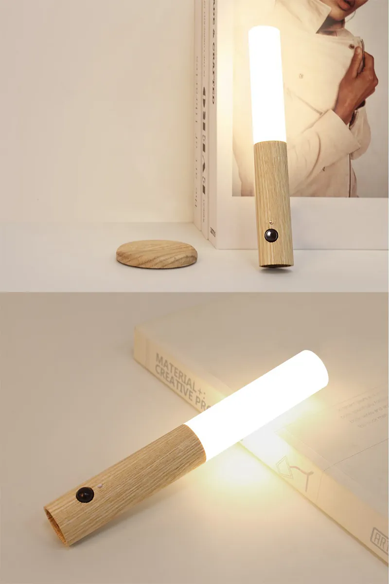Wooden LED Night Light Magnetic Portable USB Rechargeable Bedroom Beside Lamp Motion Sensor Smart Staircase Light 12 LL