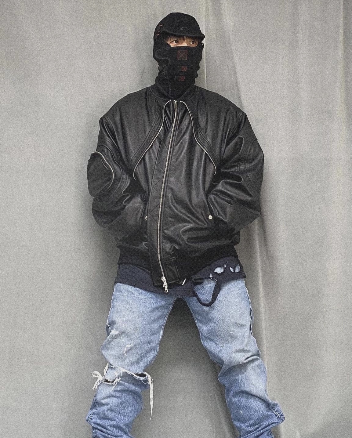 Fashion Brand Far.ARCHIVE Men Tops Loose Fitting Leather Jacket with Trendy Round Arm Curved Zipper Casual Jacket