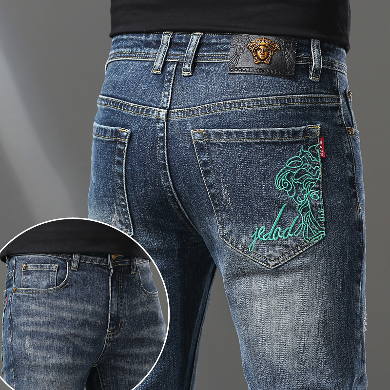 New JEANS Pants pant Men's trousers Stretch Autumn winter DDicon Embroidered close-fitting jeans cotton slacks washed straight business casual CQ