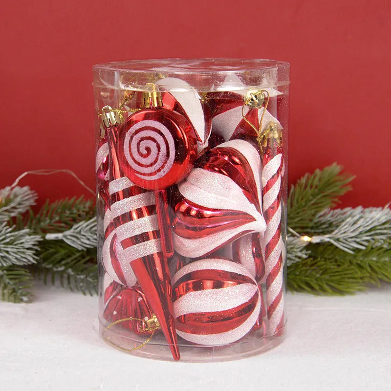 Christmas Decorations 14pcs/box Christmas Ball Ornaments Red Candy Cane Xmas Tree Hanging Pendants Navidad Year Home Decorations 2024 Natal Gift 23100