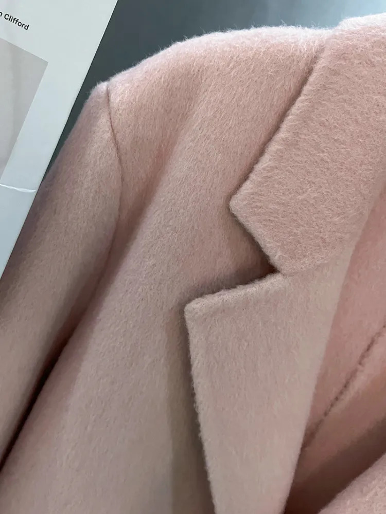 Women's Suits Blazers LANMREM 80% Wool Blazer Coat Notched Pink Color Double Sided High End Fashion Coats Female Winter Clothing 2DA2001 231006