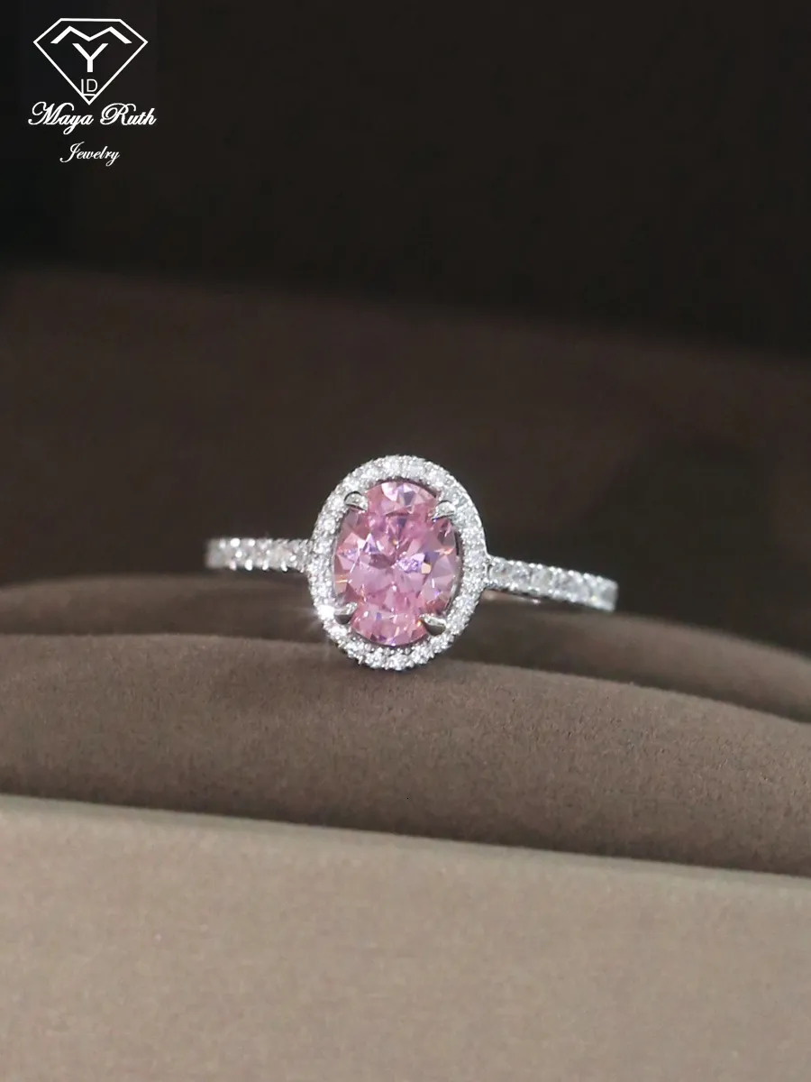 Wedding Rings Simulated Pink Diamond Ring Real 925 Sterling Silver Party for Women Anniversary Female Friend Bridal Gifts Sparkling Trend 231006