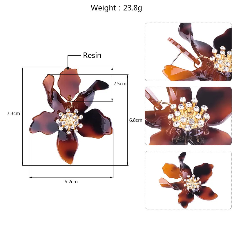 Charm Long Resin Acrylic Flower Earrings for Women Trendy Jewellery Big Rhinestone Drop Earrings Korean Fashion Wedding Gifts 231006
