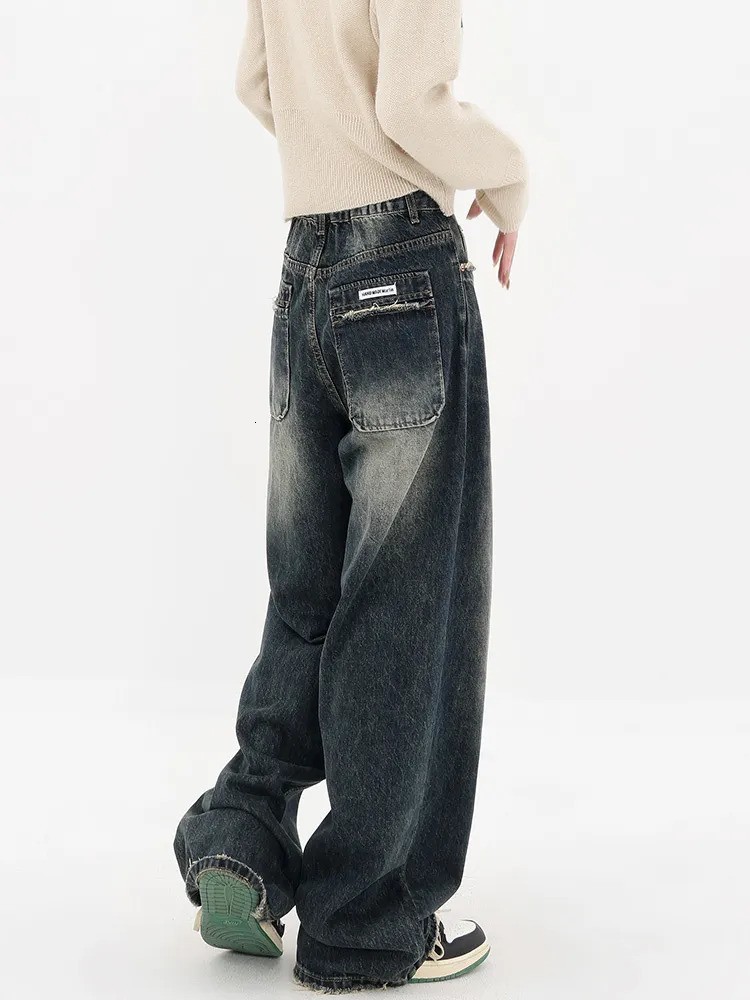 Womens Jeans American High Street Deep Blue Wide Leg Summer Slim Loose Straight Pants Waist befree plus size 231005