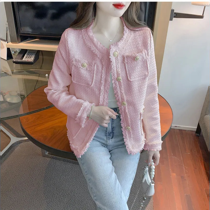 Women's Jackets French White Tassel O Neck Cardigan Lady Jacket Female Spring Autumn Winter Gentle Pink Black Casual Women Tweed Short Jacket 231