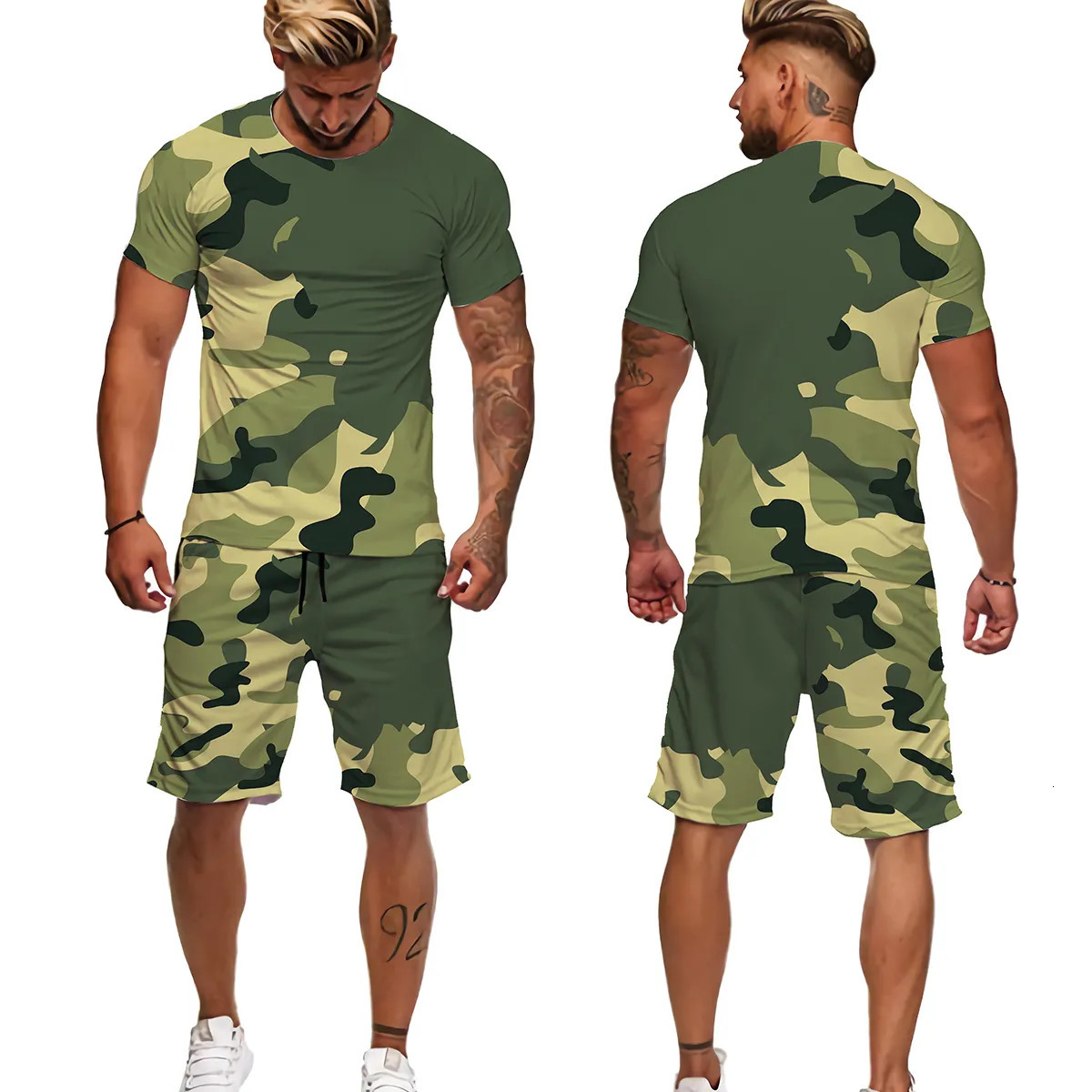 Men's Tracksuits Summer Camouflage Tees/Shorts/Suits Men's T Shirt Shorts Tracksuit Sport Style Outdoor Camping Hunting Casual Mens Clothes 