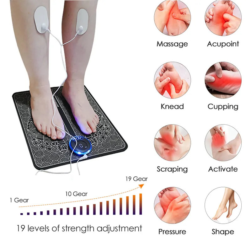 Foot Massager Electric EMS Foot Massager Pad Remote Control Relief Pain Relax Feet Acupoints Press Mat Shock Back Neck Arm Stimulation Device 231006