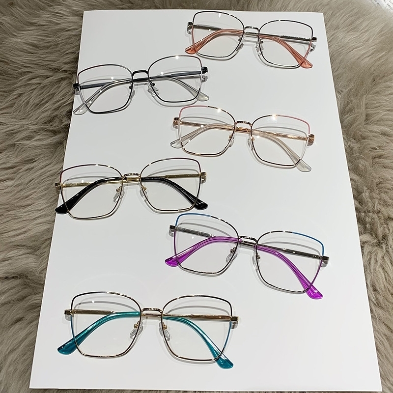 Sunglasses Frames Fashion Retro Anti Blue Light Cat Eye Metal Eyeglasses Colorful Transparent Computer Glasses Frame Women Round Eyewear 231005