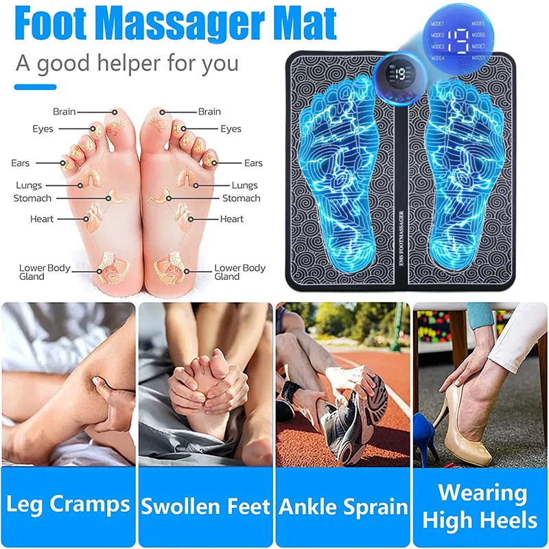 Foot Massager Electric EMS Foot Massager Pad Remote Control Relief Pain Relax Feet Acupoints Press Mat Shock Back Neck Arm Stimulation Device 231006