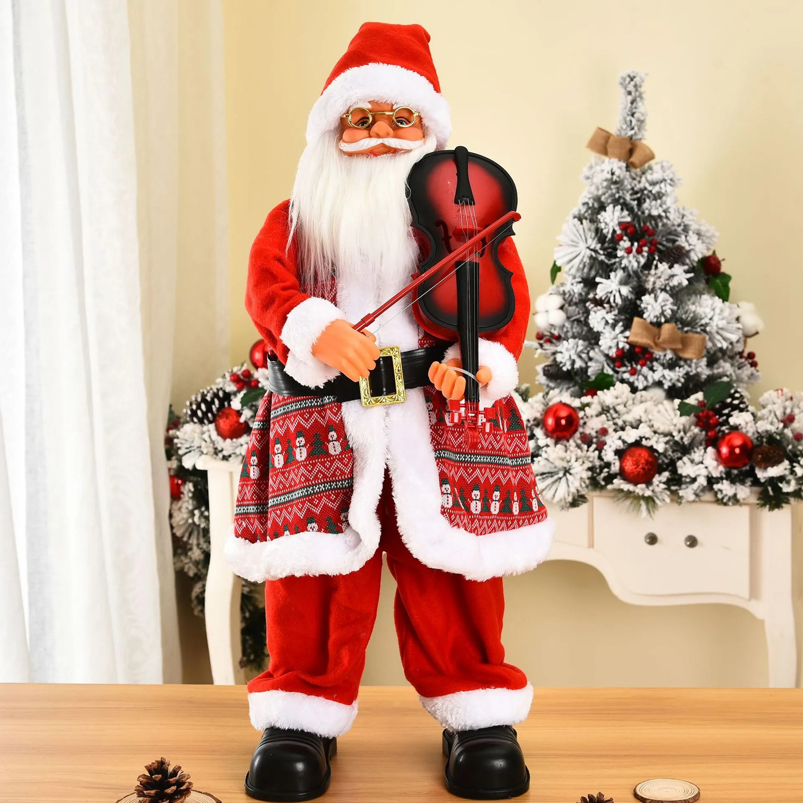 Christmas Decorations 67cm Christmas Decorations for Home Electric with Music Large Santa Playing The Violin Christmas and Year Gifts for Children 231