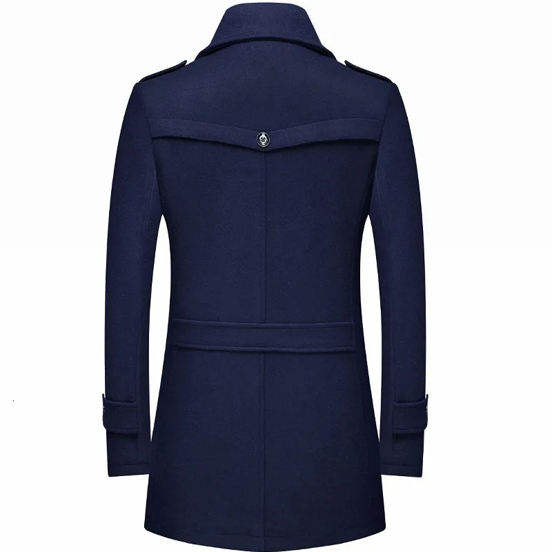 Men's Wool Blends Winter Men's Woolen Coats Fashion Thicken Mid Length Trench Solid Turn Down Collar Warm Outerwear Business Casual Wool Coa
