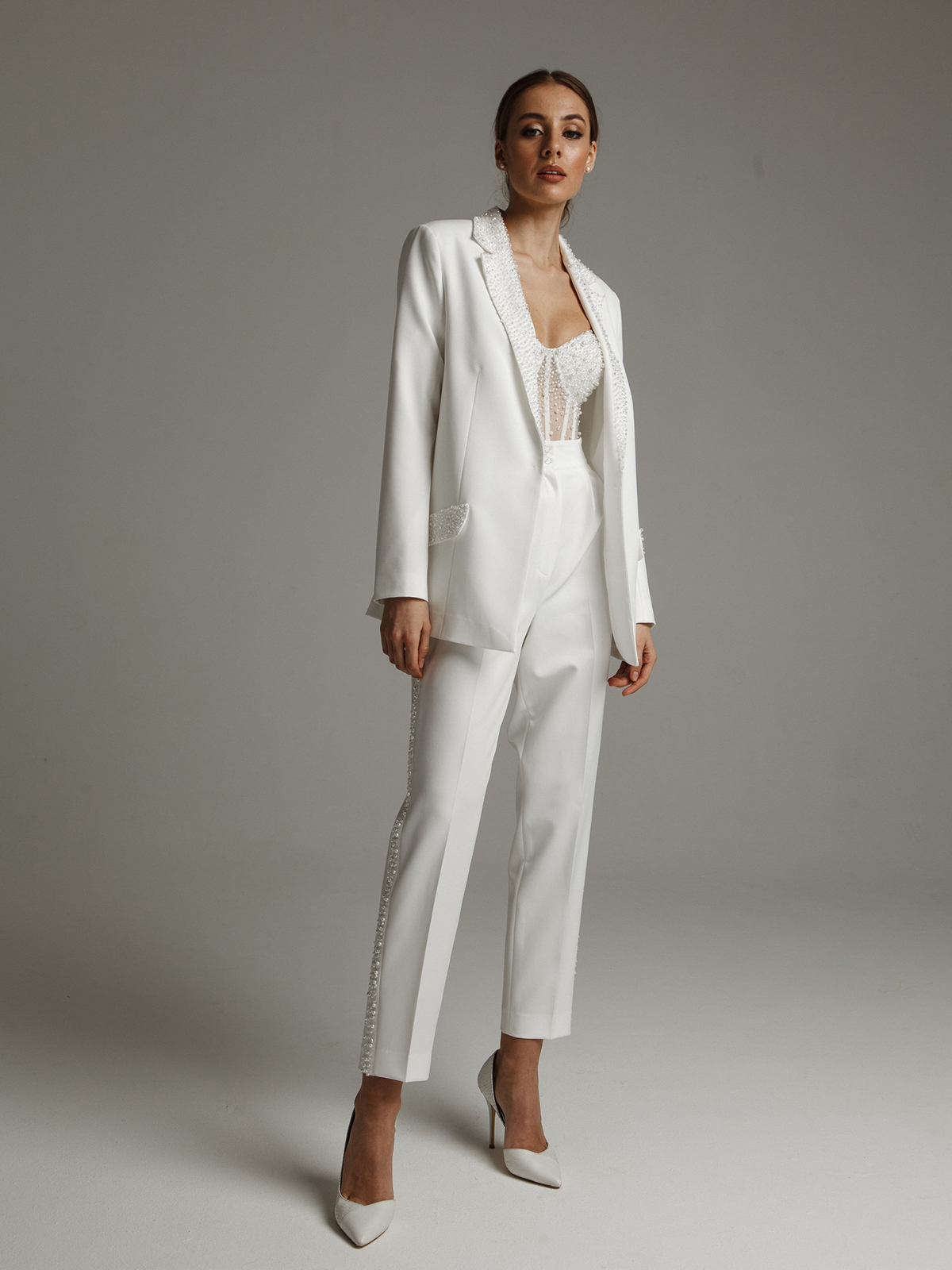 womens wedding suit beading girls blazer sets 3 pieces custom made jacket party prom wedding wear with top