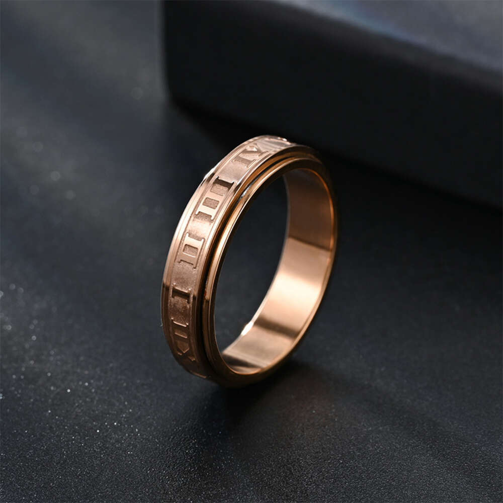 Hip Hop Punk Rotable Ring Men's Stainless Steel Roman Digital Rings Engraved Versatile Couple Ring Black Gold Mens Wholesale Engagement Gothic Je