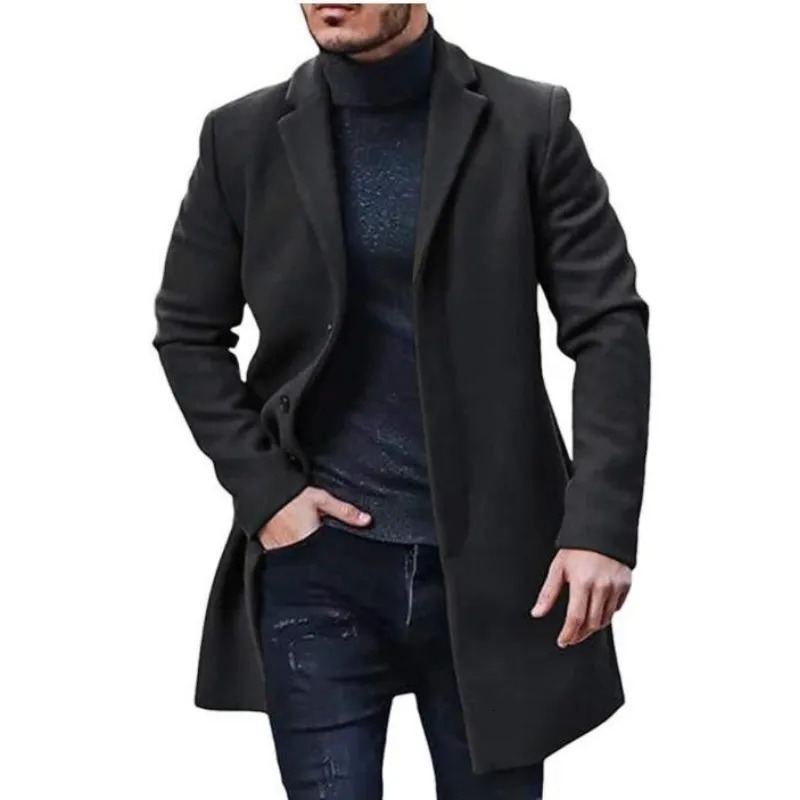 Men's Wool Blends 2023 Winter Solid Color Casual Wool Multi Color Coat Mid Length Windbreaker Handsome Men's Clothing 231005