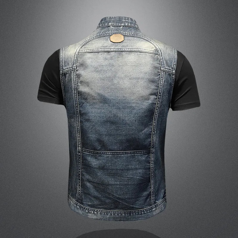 Men's Vests Spring And Autumn Sex StandUp Collar Cowboy Vest Men Simple Retro Trend Denim Vest Men Cowboy Vest Men 231005