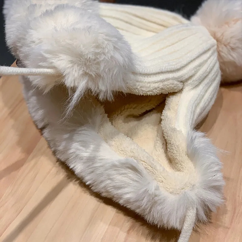 BeanieSkull Caps Winter Beanie Hat for Women Warm Lined Pompoms Antler Earflap Hat Cute Skull Cap Outdoor Ice Skating Biking XMAS Gift 231006