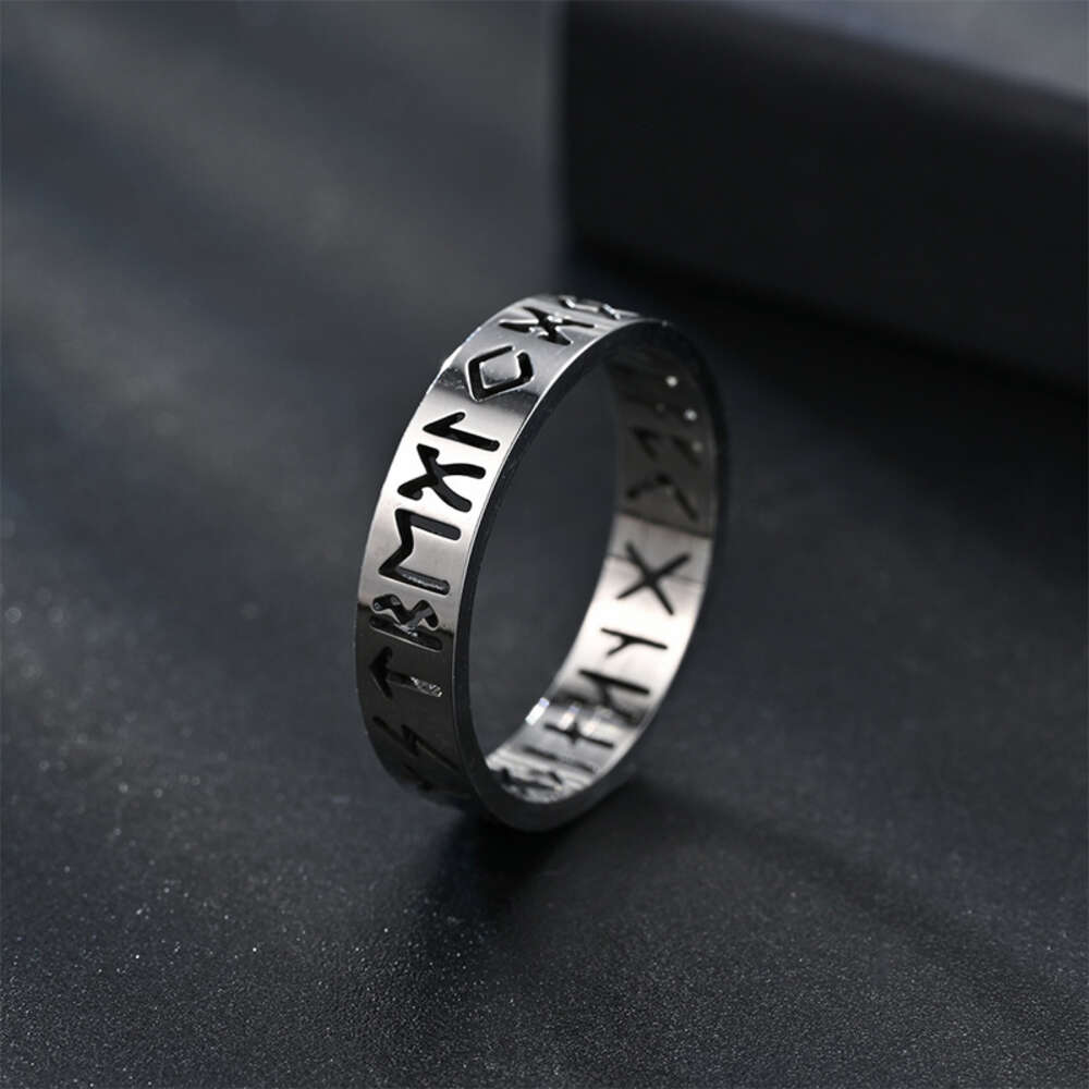 6mm New Nordic Viking Letter Hollow Titanium Stainless Steel Ring With Rune For Men And Women Jewelry Engagement Bijoux Silver Jewelry Rings Wholesale