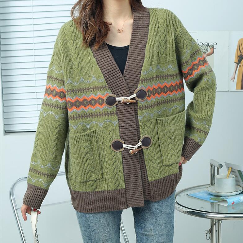 Women's Sweater 2023 Autumn/Winter New Jacquard Women's Knitwear Cardigan V-neck Short Women's Coat