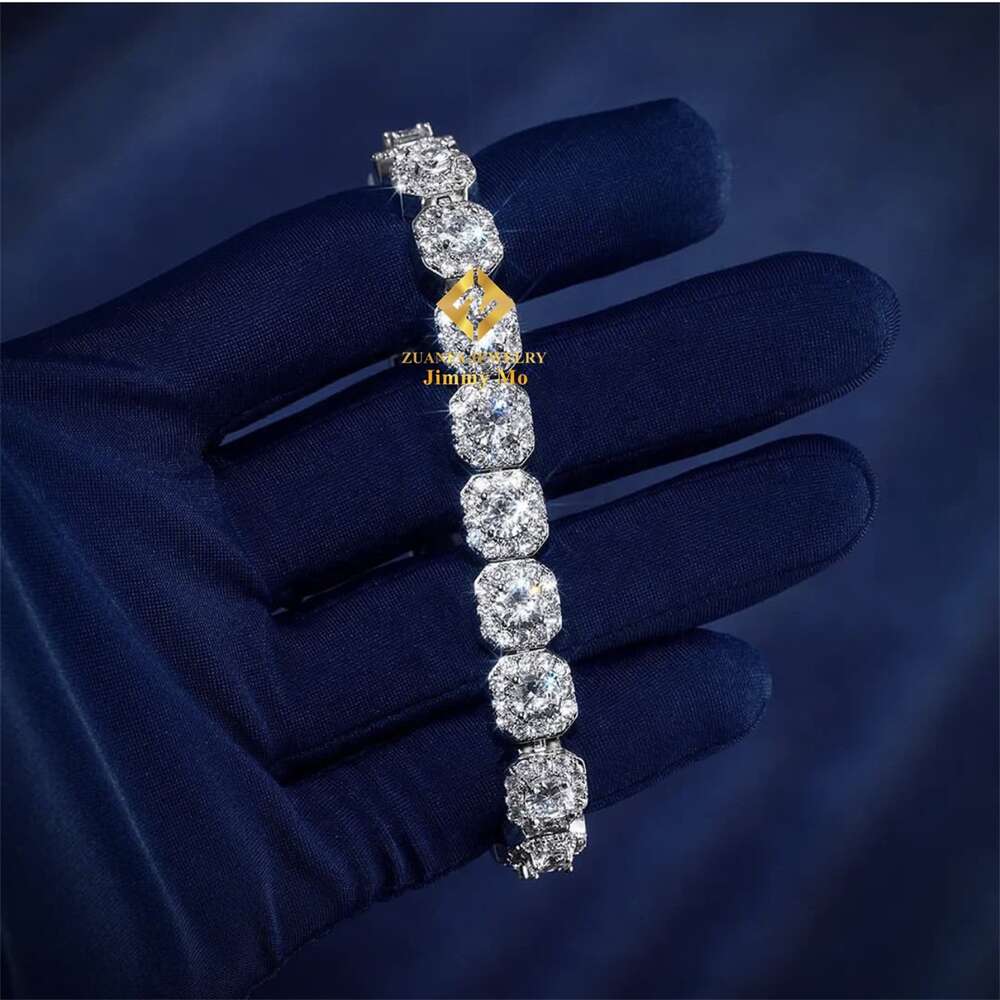 Luxury Fire Jewelry 6mm 10mm 925 Sterling Silver d Color Vvs Moissanite Diamond Cluster Tennis Chain Necklace for Men Women