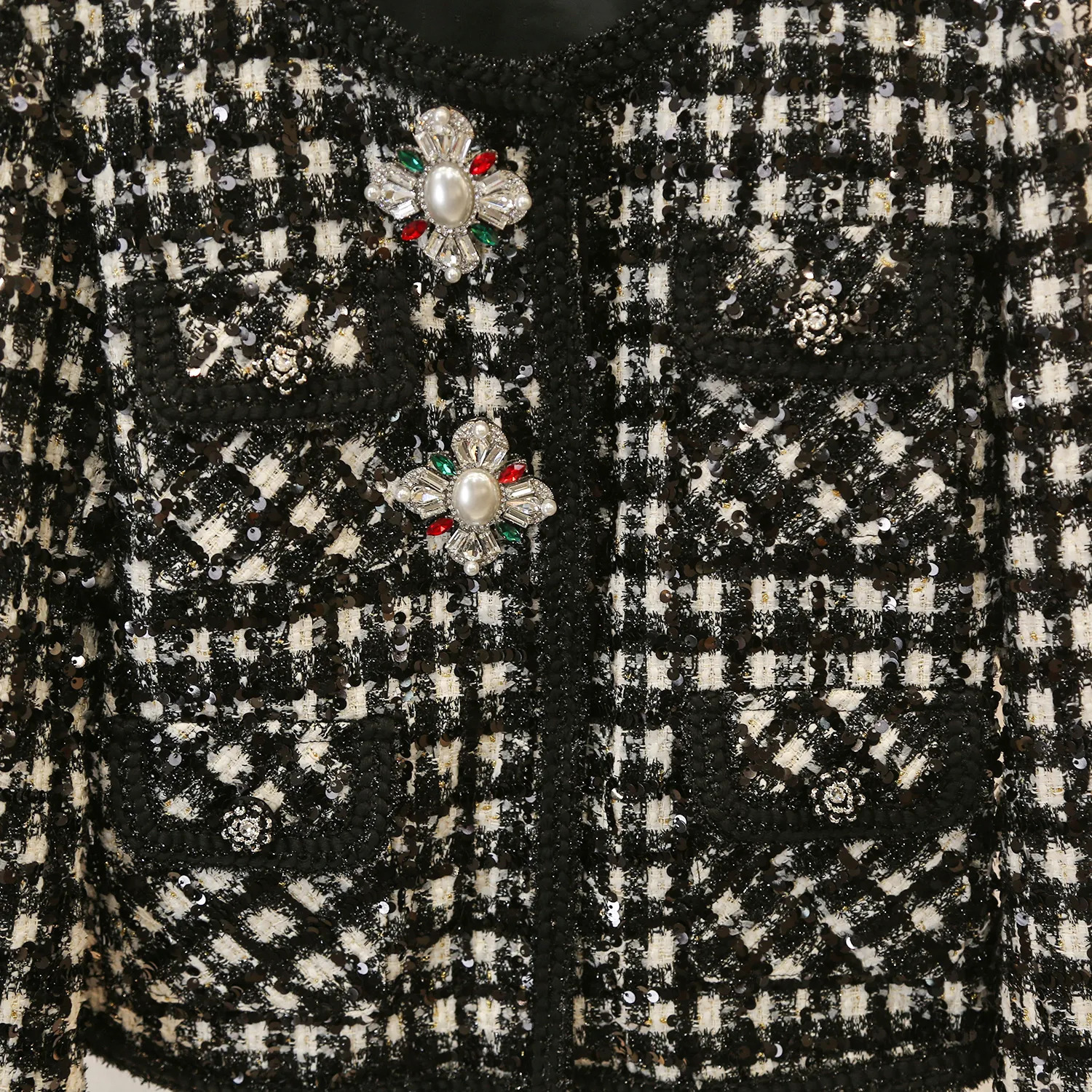 Women's Jackets Autumn Winter French Socialite Heavy Tweed Bright Silk Houndstooth Coat Women's Long-Sleeved Office Lady Jackets 231006