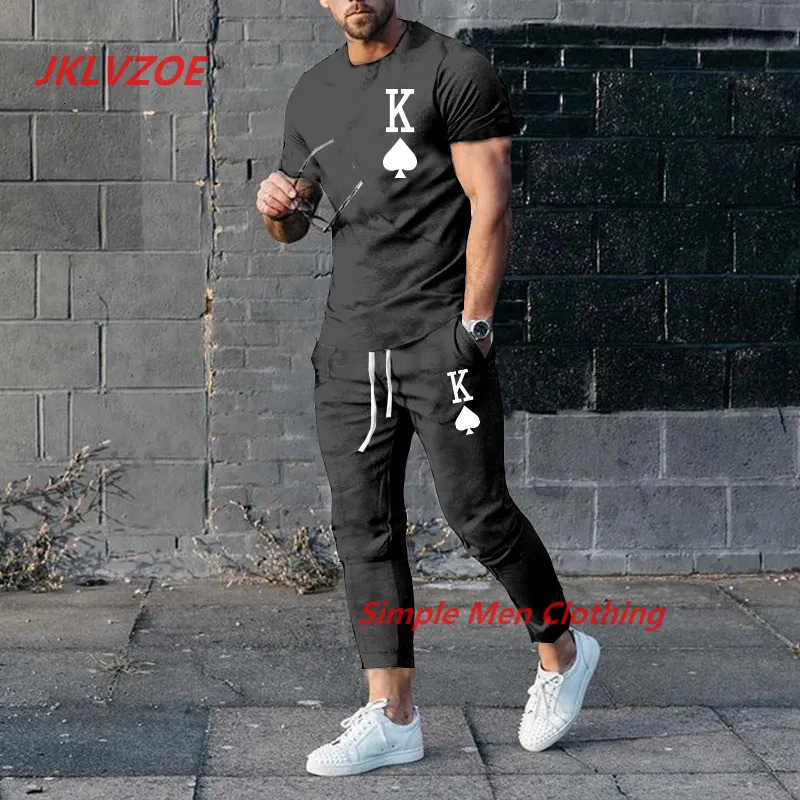 Men's Tracksuits Men's Trousers Tracksuit 2 Piece Set 3D Printed K Solid Color Short Sleeve T ShirtLong Pants Street Clothes Male Clothing 2