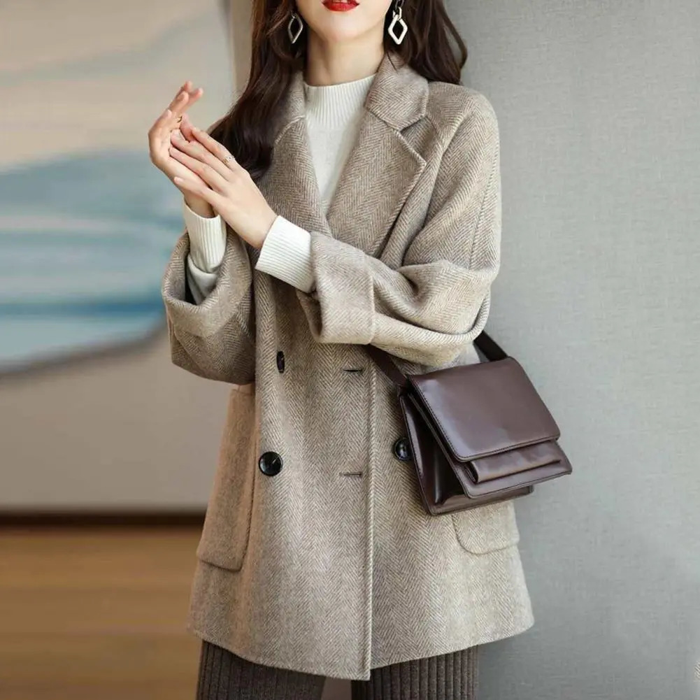 Women's Jackets Ladies' Mid-length Jacket Elegant Women's Mid-length Woolen Jacket Double or Single Breasted Fashionable Solid for Autu