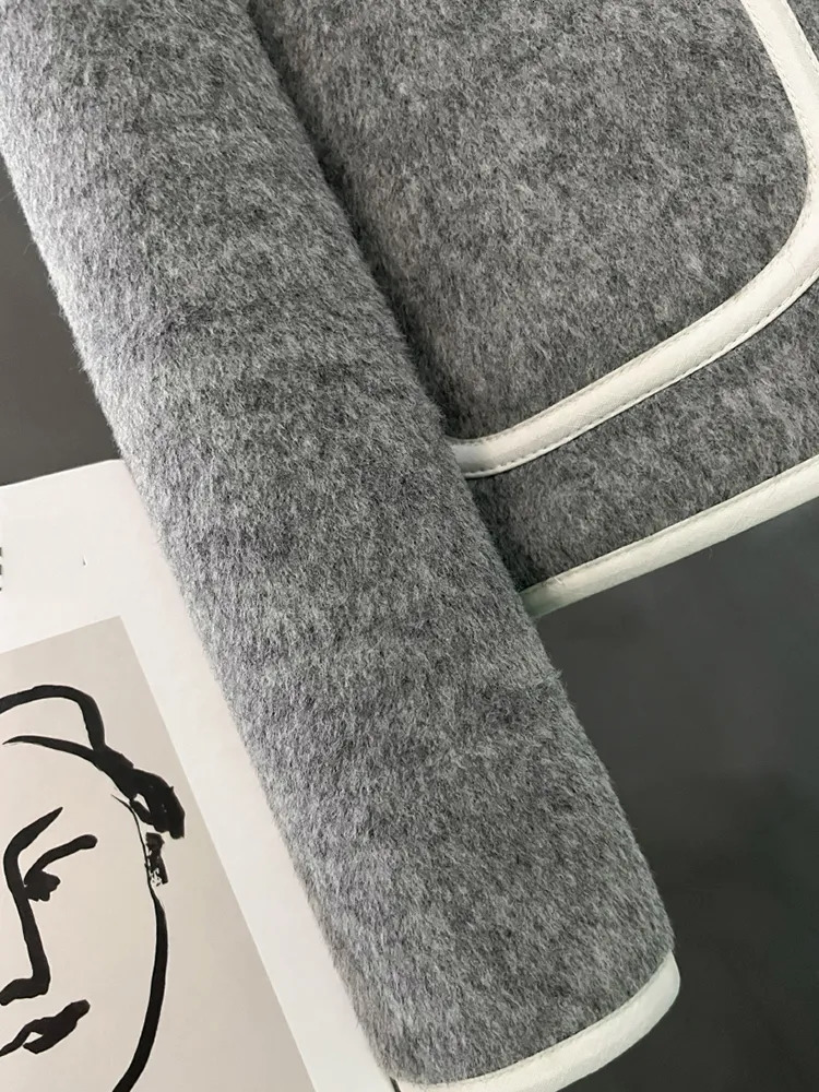 Women's Jackets LANMREM Grey Woolen Short Jacket For Women Autumn And Winter Korean Style Cotton Lining Chic Streetwear Top 2DA2028 231006