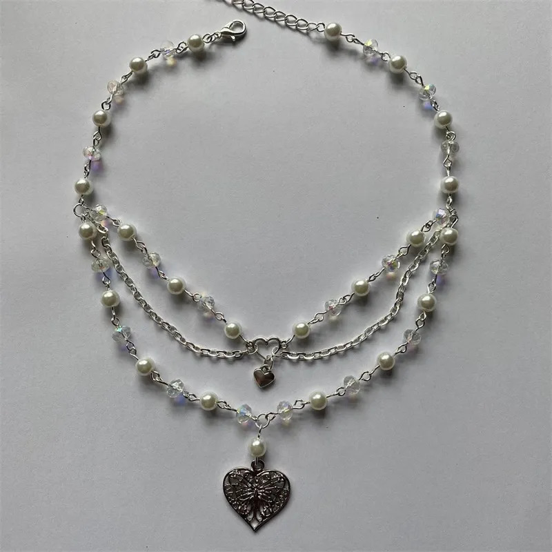 Chokers Pearls Butterfly Heart Fairycore Choker Necklace Y2K Pixie Fairycore Cottagecore Rosary Necklace 231006