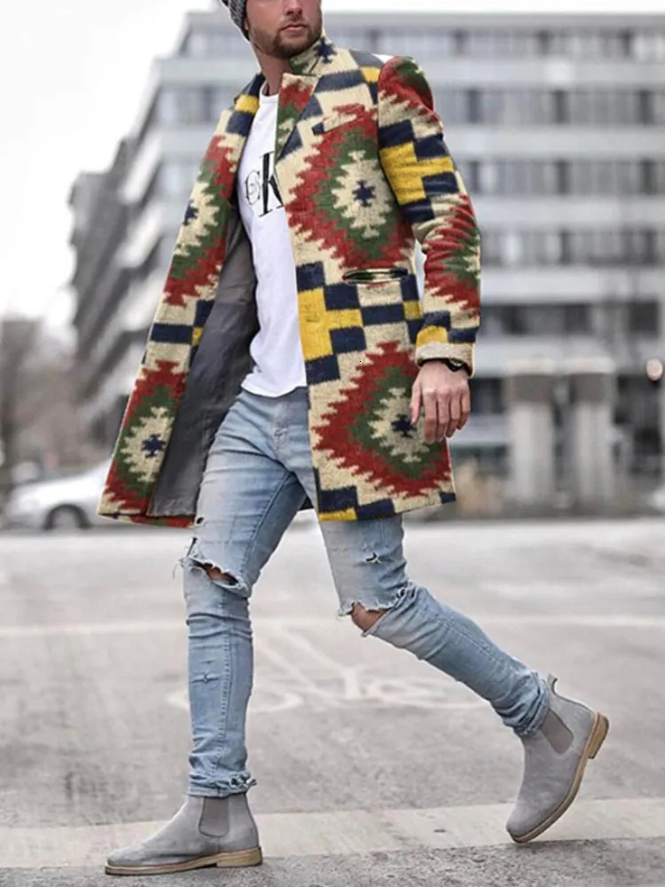 Men's Wool Blends Fashion Men's Coat Winter Style Men's Woolen Stand Collar Medium Long Pocket Casual Coat Clothing Men Jacket 231006