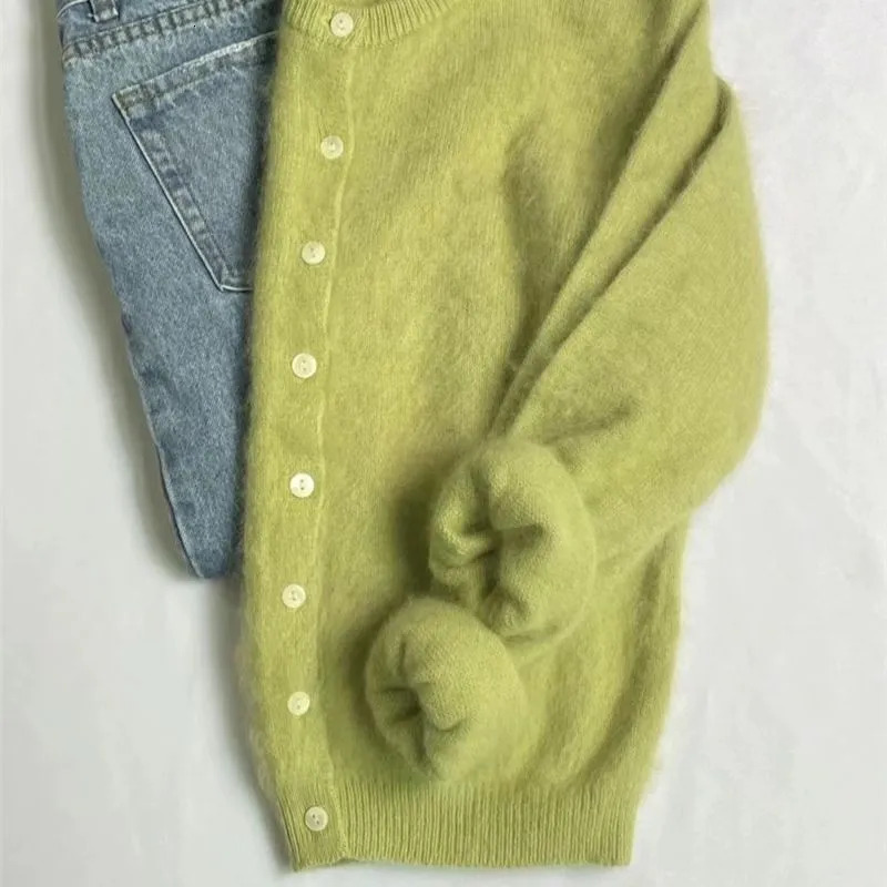 Women's Knits Tees Limiguyue Mohair Knitted Cardigan Vintage Women Autumn Outwear Sweater Coat Loose Knitted Sweater Elegant Long Sleeve Tops J88