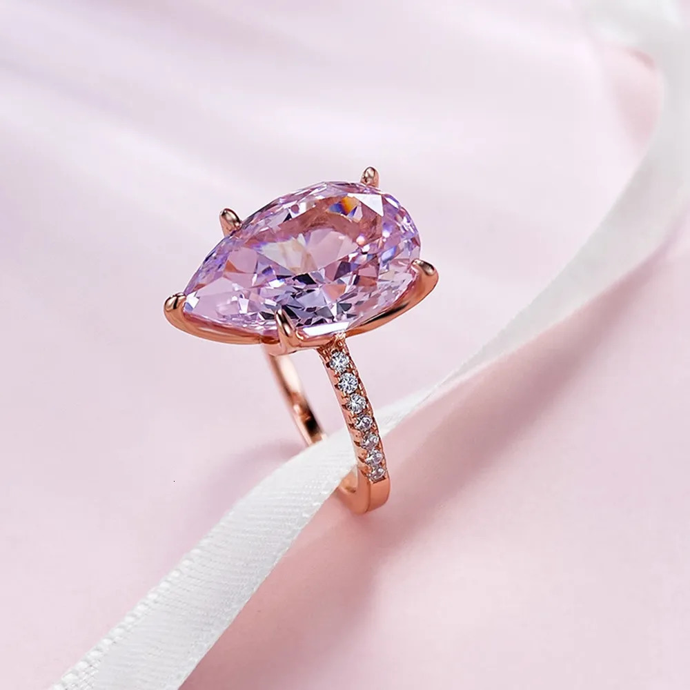 Wedding Rings Wong Rain 18K Gold Plated 925 Sterling Silver Pear Cut 10 15MM Lab Sapphire Gemstone Engagement Jewelry Ring For Women 231005