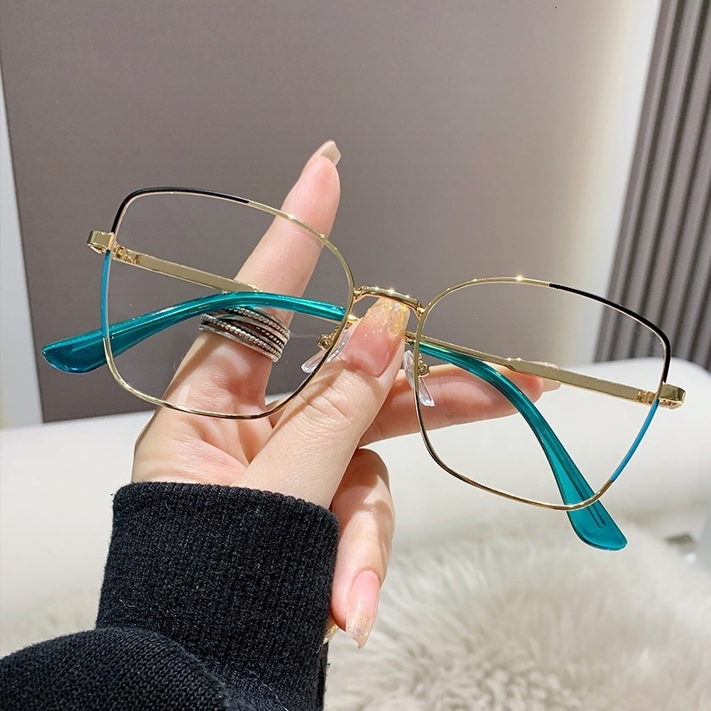 Sunglasses Frames Fashion Retro Anti Blue Light Cat Eye Metal Eyeglasses Colorful Transparent Computer Glasses Frame Women Round Eyewear 231005