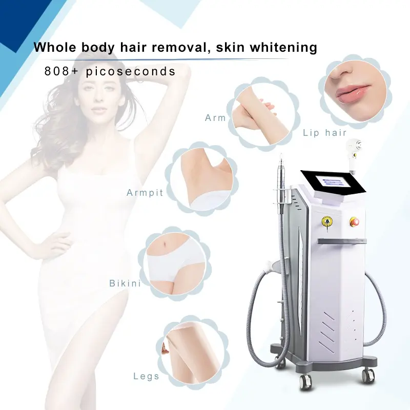 Strong Energy Freezing Point 808Nm Diode Laser Hair Remover Q Switched Picosecond Laser Tattoo Birthmark Removal 2 In 1 Machine For Spa Salon